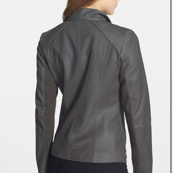Elie Tahari Andreas Drape Gray Lamb Leather Jacket - Picture 2 of 16